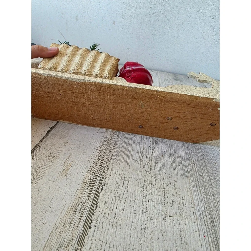 Vintage pressed cardboard mica Santa sleigh reindeer display planter container